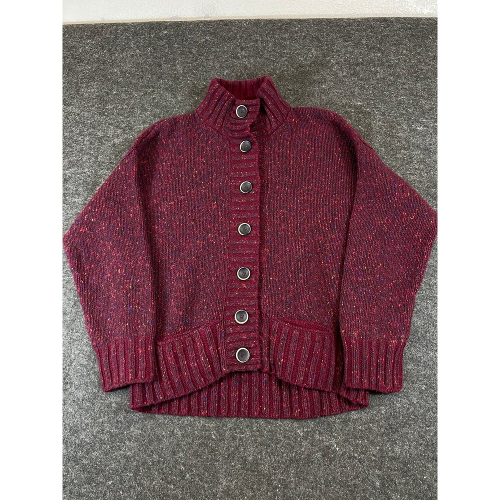 Fisherman Out Of Ireland Cardigan Sweater Womens Large Red Pure Wool Grandma